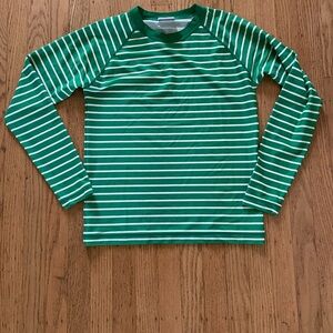 Hanna Andersson Green and White Striped UV rash guard swim shirt
